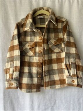 Mebie Baby Kids Plaid Button-Up Shacket Jacket - Brown & Cream 3T
